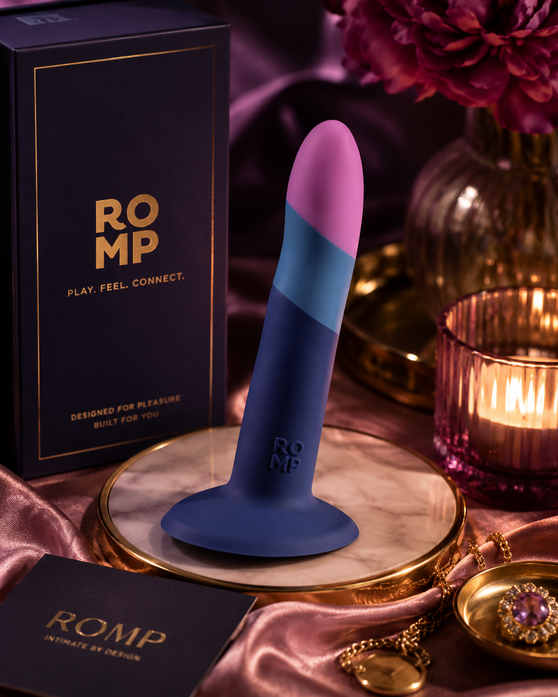 ROMP - PICCOLO GODEMICHET AVEC VENTOUSE TRICOLORE
