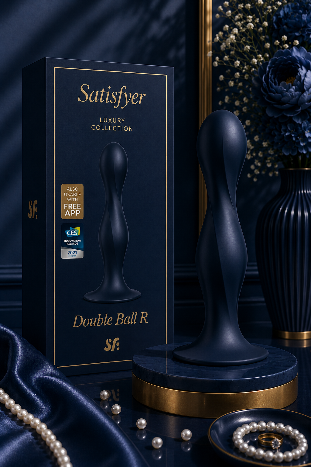 SATISFYER - DOUBLE BALL-R BLEU ET GRENAT