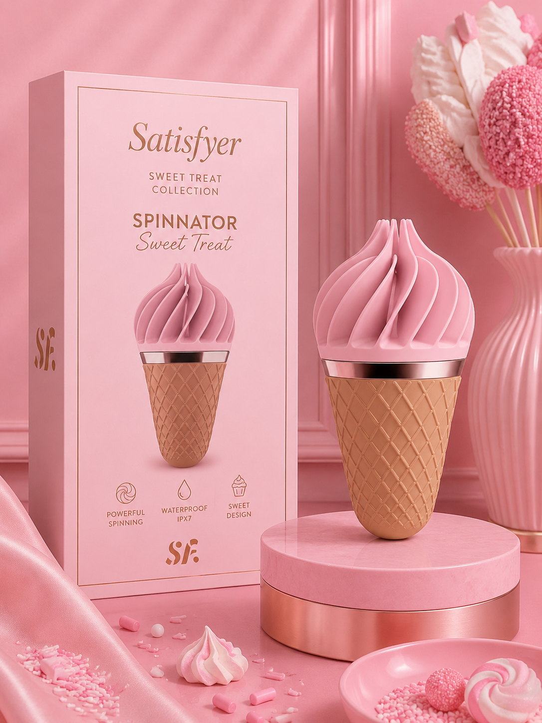 SATISFYER - SPINNATOR SWEET TREAT BRUN & ROSE