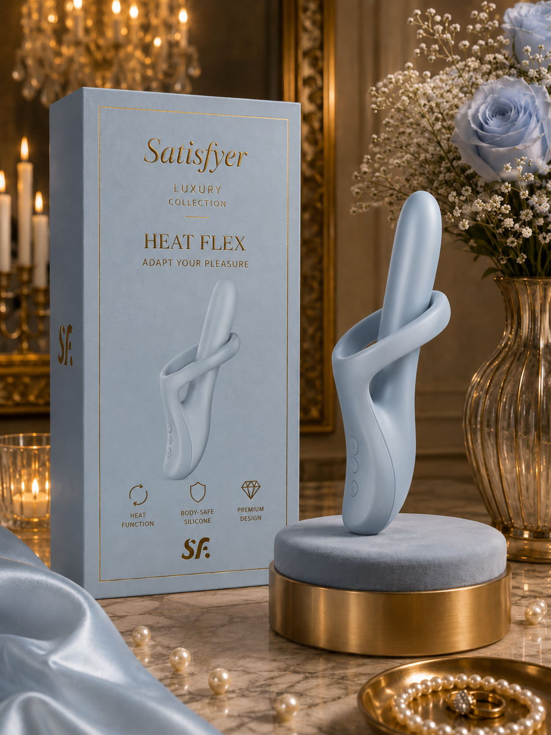 SATISFYER - HEAT FLEX 4 VIBRATEUR EFFET CHAUFANT 12 VIBRATIONS BLEU ET GRIS