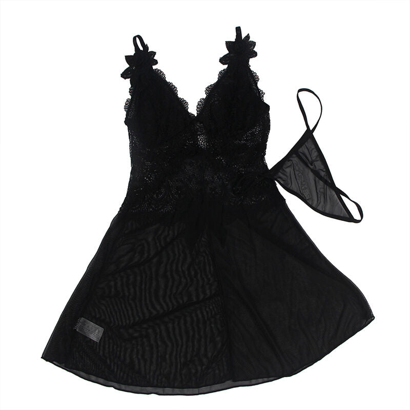 SUBBLIME - TISSU TULLE BABYDOLL AVEC DENTELLE ET DÉTAIL FLEUR NOIR