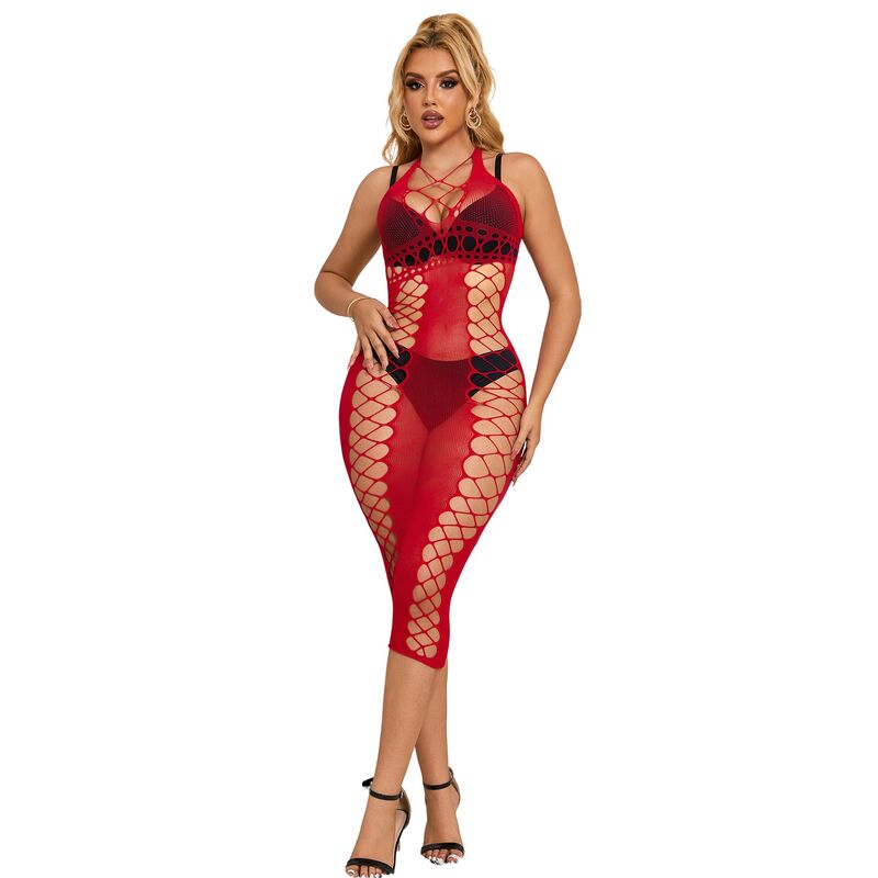 SUBBLIME -ROBE LONGUE RÉSILLE ROUGE TAILLE UNIQUE