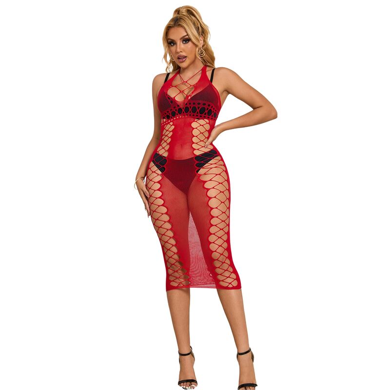 SUBBLIME -ROBE LONGUE RÉSILLE ROUGE TAILLE UNIQUE