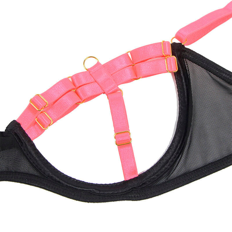 SUBBLIME - ENSEMBLE SOUTIEN-GORGE AVEC COLLIER ET DÉTAILS DE JAMBES ROSE FLUORESCENT L/XL