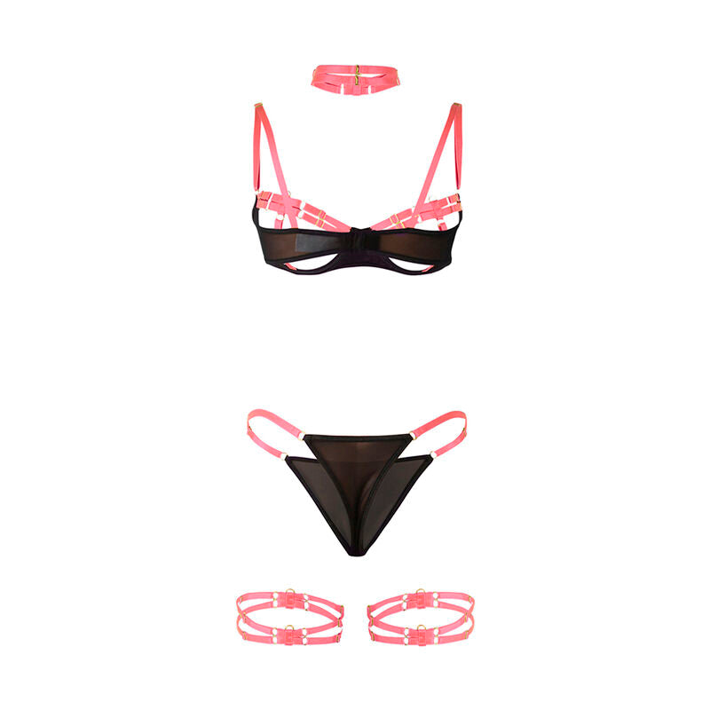 SUBBLIME - ENSEMBLE SOUTIEN-GORGE AVEC COLLIER ET DÉTAILS DE JAMBES ROSE FLUORESCENT L/XL