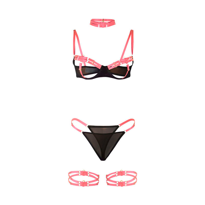SUBBLIME - ENSEMBLE SOUTIEN-GORGE AVEC COLLIER ET DÉTAILS DE JAMBES ROSE FLUORESCENT L/XL