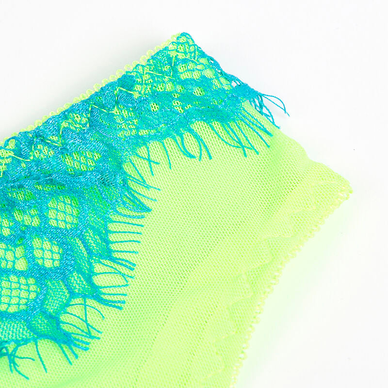 SUBBLIME - ENSEMBLE SOUTIEN-GORGE AVEC LIGNES DENTELLE ET JARRETELLE VERT ET BLEU