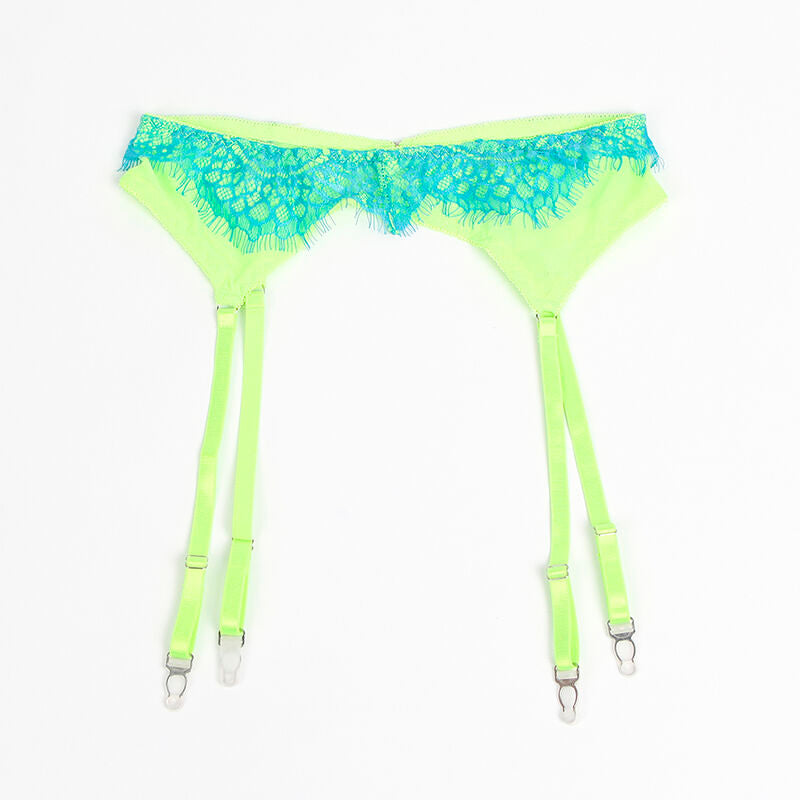 SUBBLIME - ENSEMBLE SOUTIEN-GORGE AVEC LIGNES DENTELLE ET JARRETELLE VERT ET BLEU