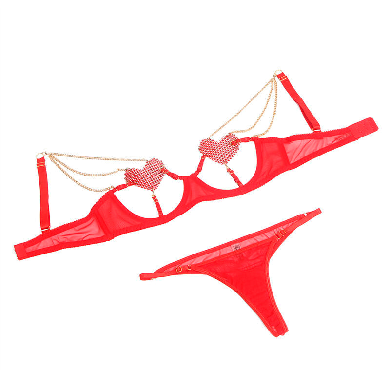 SUBBLIME - ENSEMBLE SOUTIEN-GORGE AVEC CHAÎNES ET COEUR EN MAILLE ROUGE