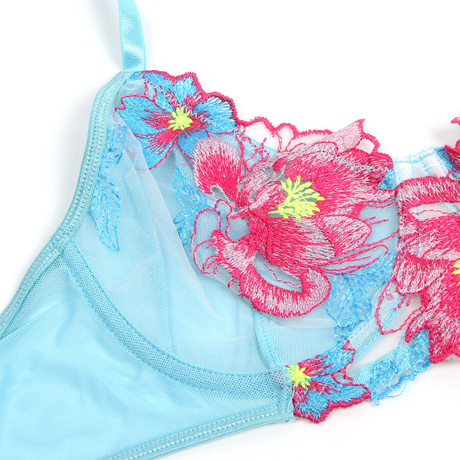 SUBBLIME - 957650 ENSEMBLE SOUTIEN-GORGE ET PORTE-JARRETELLES BRODÉ FLEURS ROSE