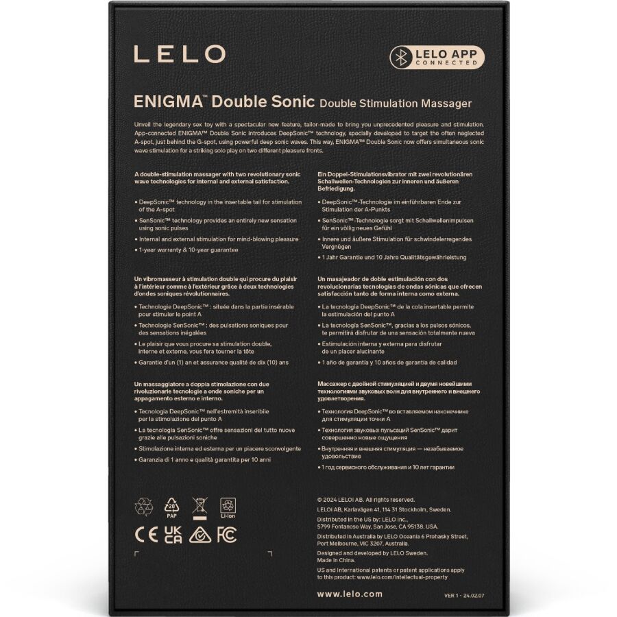 LELO - ENIGMA DOUBLE VIBROMASSEUR SONIQUE POINT G CYBER VIOLET