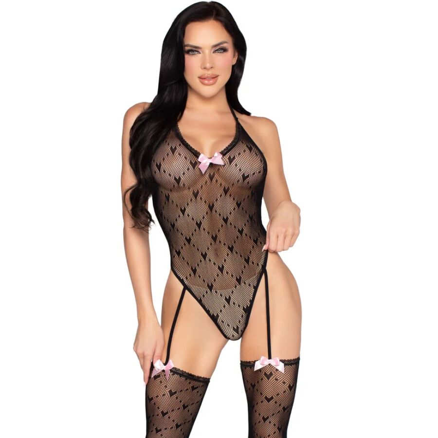 LEG AVENUE - BODY DOS OUVERT AVEC PORTE-JARRETELLES NOIR - TAILLE UNIQUE